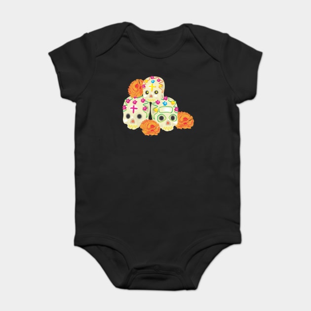 Day of the Dead Sugar Skulls and Marigolds Baby Bodysuit by HolidayBug